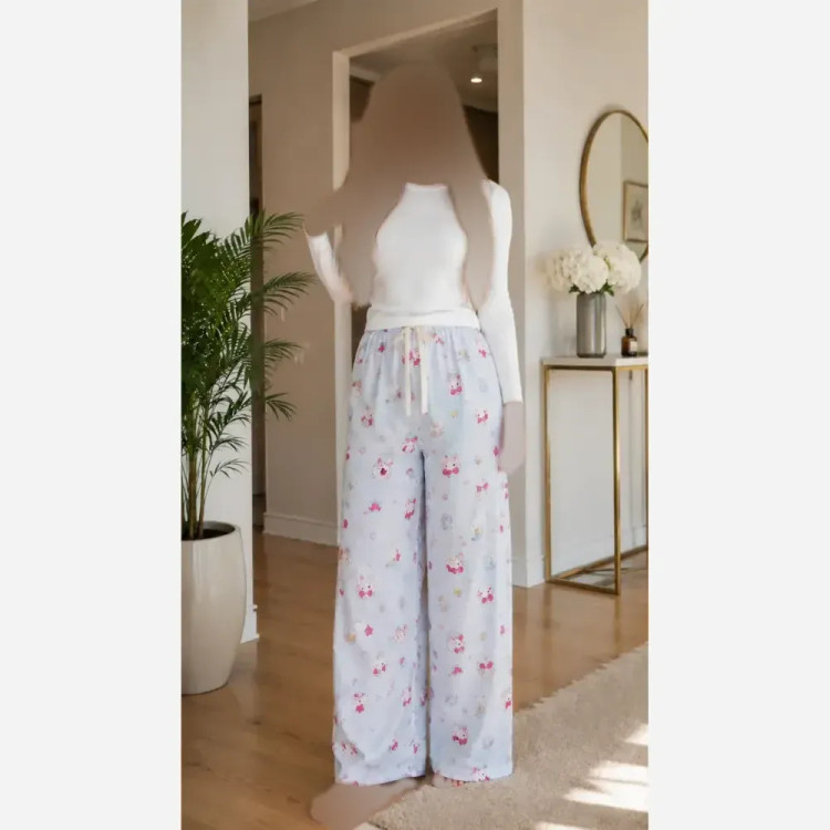 شلوار بگ زنانه نخی موسلین وارداتی نگین دار کمر کشی سایز 38 تا 52