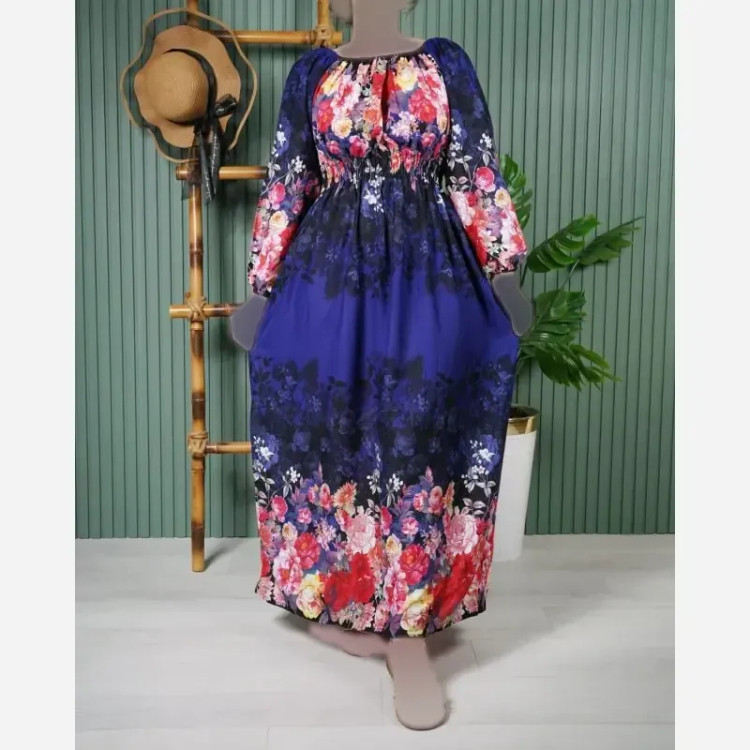 پیراهن بلند نخی خنک بهار و تابستانه فری سایز یاسمن