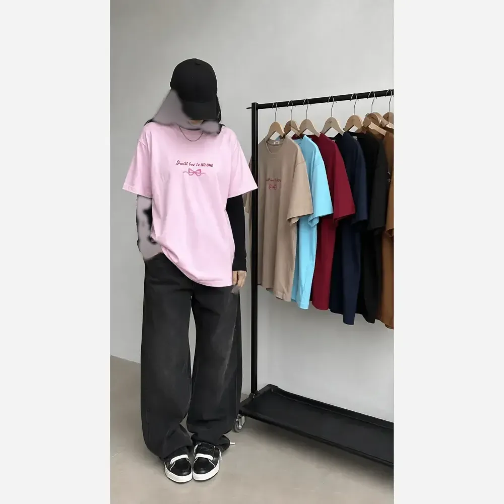 تیشرت نخ پنبه زنانه طرح پاپیون گلدوزی شده قواره بزرگ