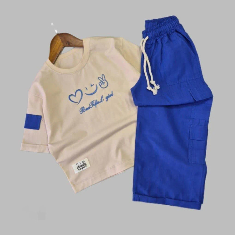 ست بلوز و شلوار دخترانه طرح لبخند جنس نخ پنبه و کتان مناسب 5 تا 12 سال