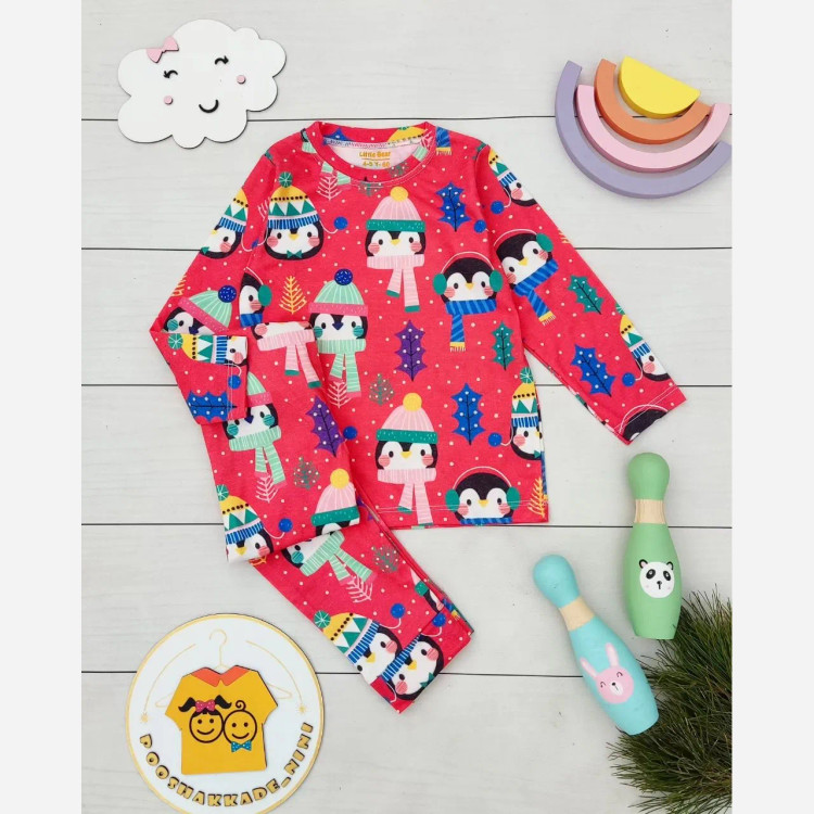 ست بلوز و شلوار راحتی بچگانه طرح پنگوئن جنس نخ و پنبه مناسب 3 تا 8 سال