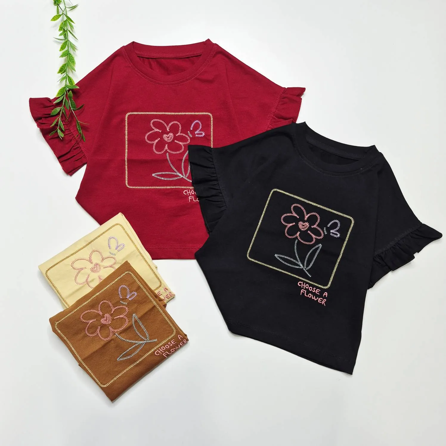 تیشرت باکسی دخترانه گلدوزی شده سایز 2 تا 9 سال
