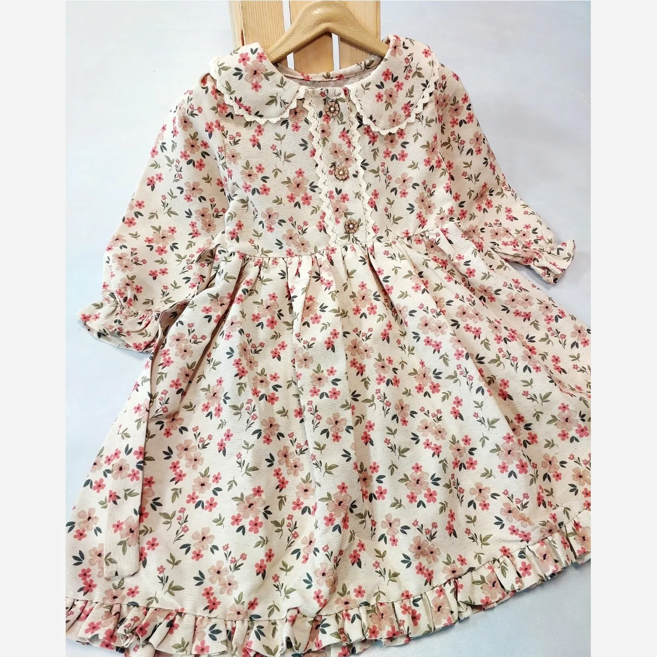 پیراهن دخترانه لینن وارداتی مدل بهار سایز بزرگ مناسب 8 تا 13 سال