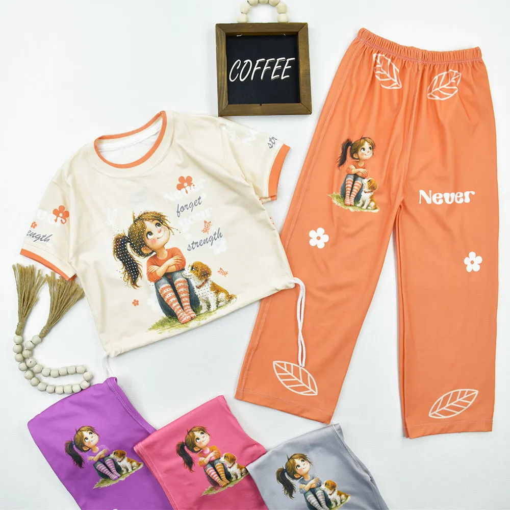 ست کراپ و شلوار راحتی دخترانه طرح دختر کد 11720