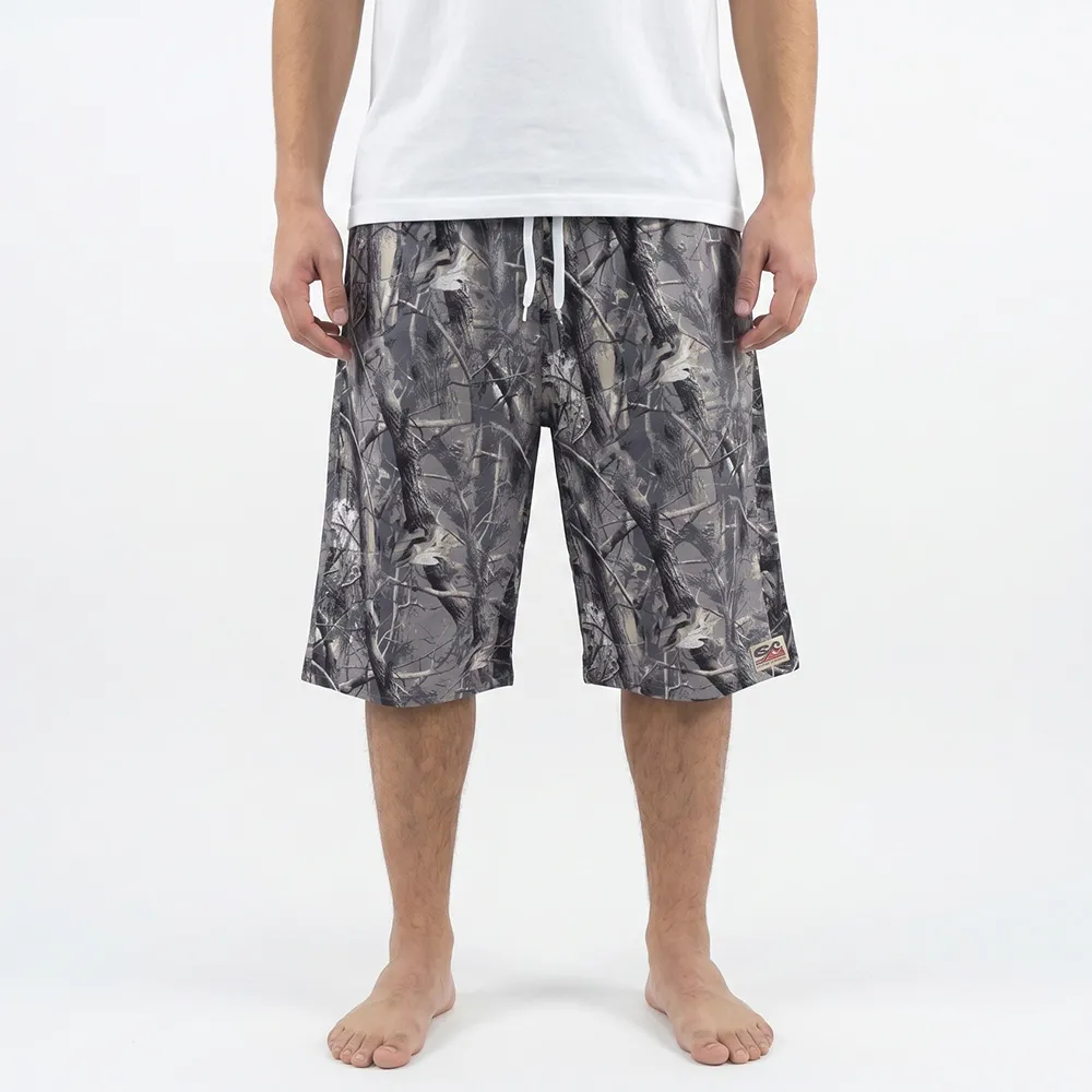 شلوارک مردانه راحتی طرح جنگل جنس تترون و نخ رنگ طوسی