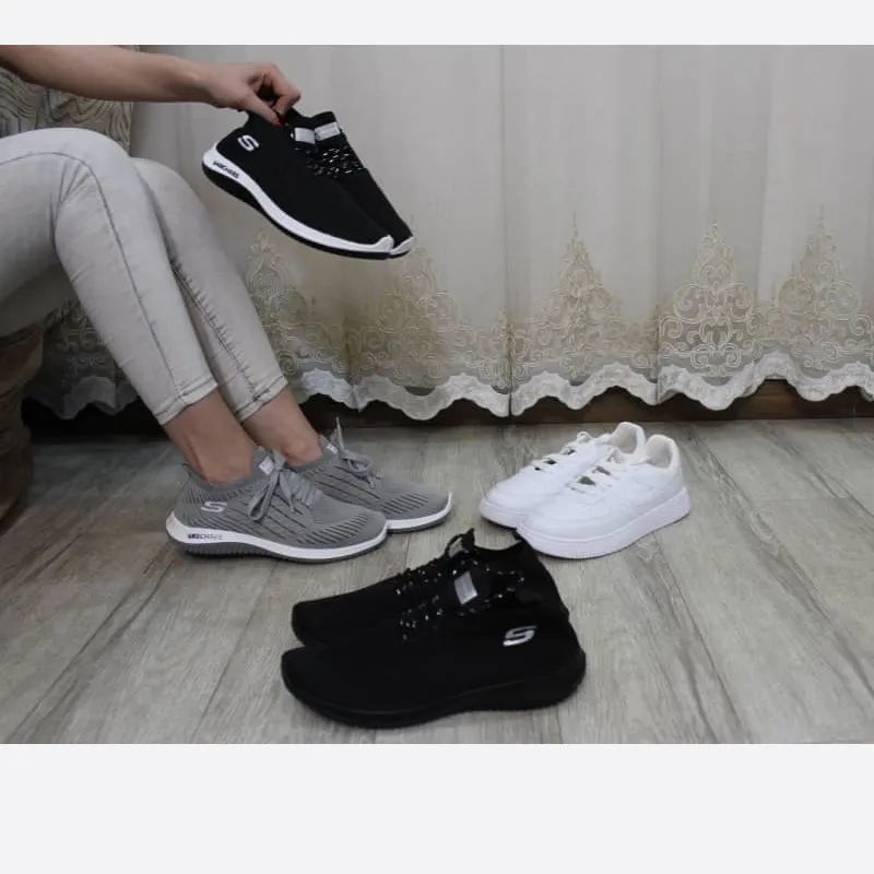 کفش اسکیچرز مردانه و زنانه مدل ایربولینگ رنگ طوسی و مشکی مناسب پیاده روی و باشگاه