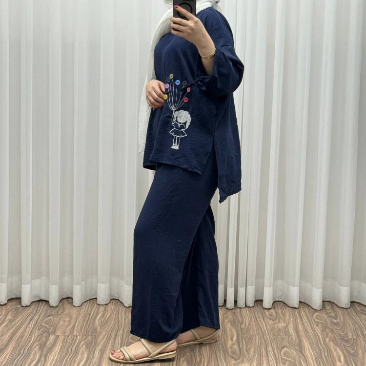 ست بلوز شلوار بادکنکی فری سایز تا 50 ابروباد چهارفصل تنخور شیک و راحت بدون آبرفت و رنگ رفت