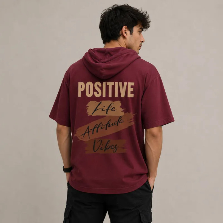 تی شرت مردانه کلاهدار پنبه ای طرح حروف مدل positive