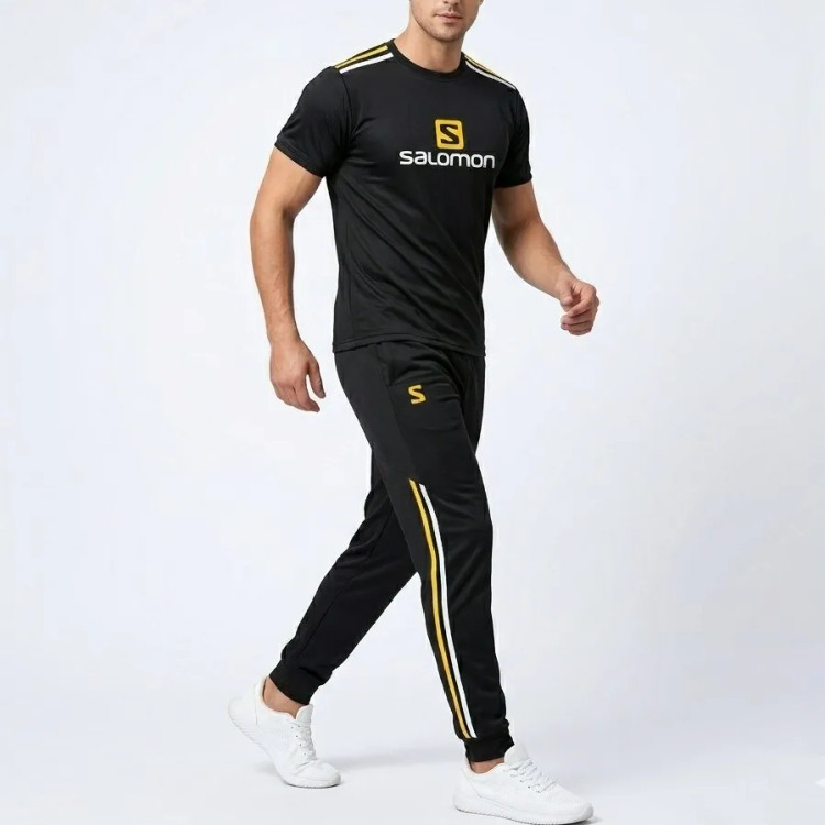 ست تیشرت و شلوار مردانه مدل SALOMON جنس پارچه زهره رنگ مشکی