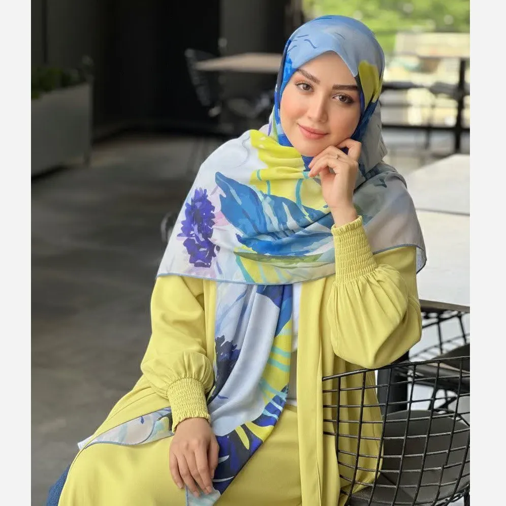 روسری مجلسی طرح آبرنگی نخ کاستوم قواره بزرگ 140 سانتیمتر