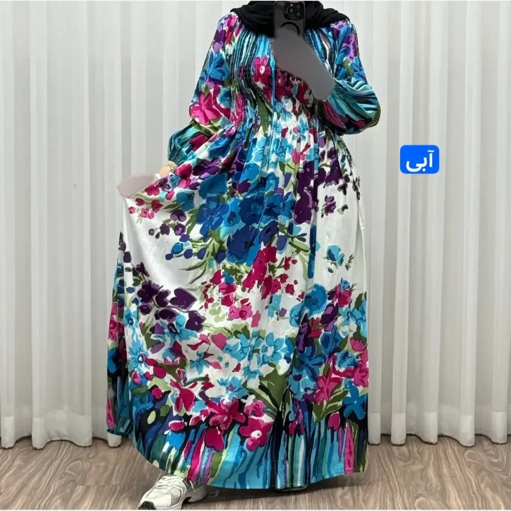 پیراهن ساحلی آبرنگی کریشه فری سایز زنانه آستین بلند تا سایز 54 مناسب چهارفصل شیک و راحت بدون بدن نما