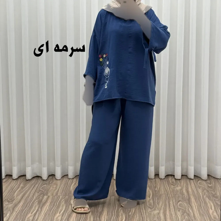 ست بلوز شلوار بادکنکی فری سایز تا 52 ابر و باد چهارفصل شیک و راحت بدون آبرفت و رنگ رفتگی