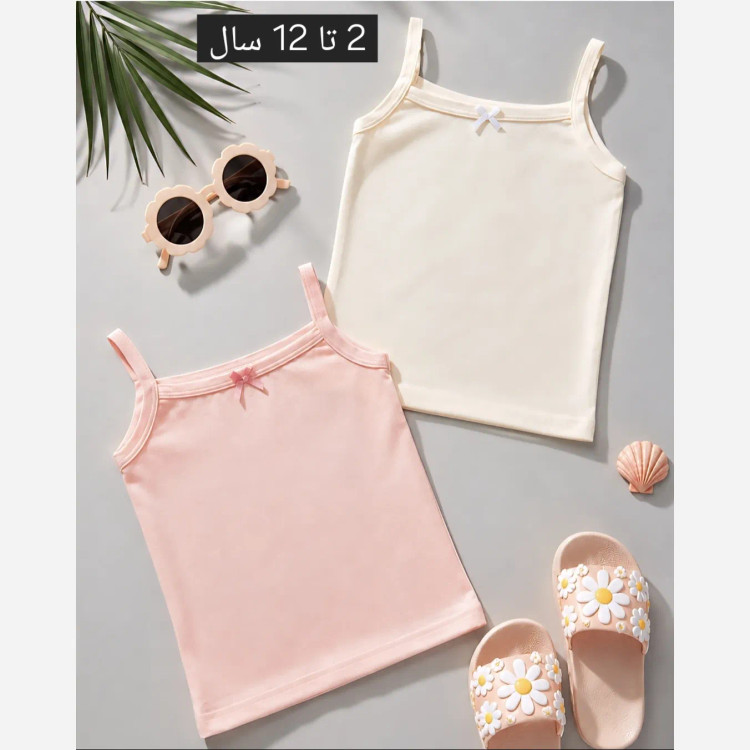 تاپ بندی دخترانه نخی رنگ شیری مناسب 2 تا 14 سال